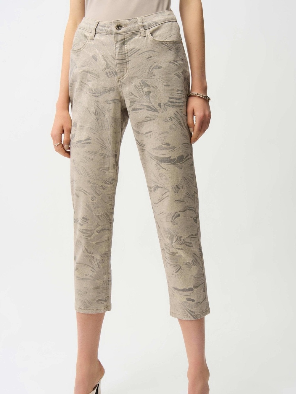 Joseph Ribkoff Taupe Printed Cropped Pants